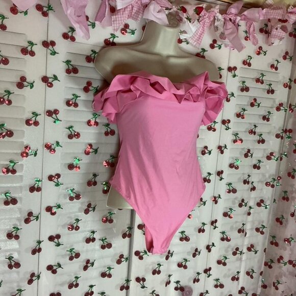 Pink Ruffle Strapless bodysuit - Picture 3 of 7